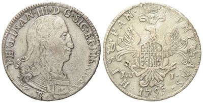 Palermo. Regno di Sicilia. Ferdinando III di Borbone (1759-1816). 6 Tarì 1799. Ag (13,60 G; 30,5 ...