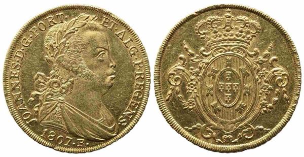 BRASILE. Joao VI del Portogallo (1802-1822). 6400 reis 1807. Au (31,8 mm – 14,3...