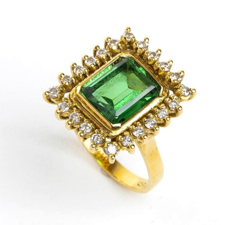 Anello in Oro Pasta Vitrea e Diamanti...
