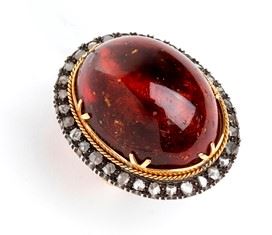 Anello in Oro, Argento, Ambra e Diamanti a Rosa ...
