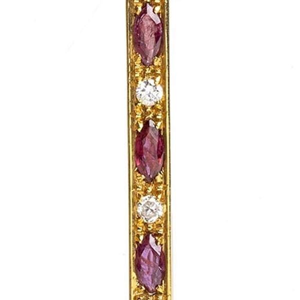 Diamond ruby gold bar brooch...