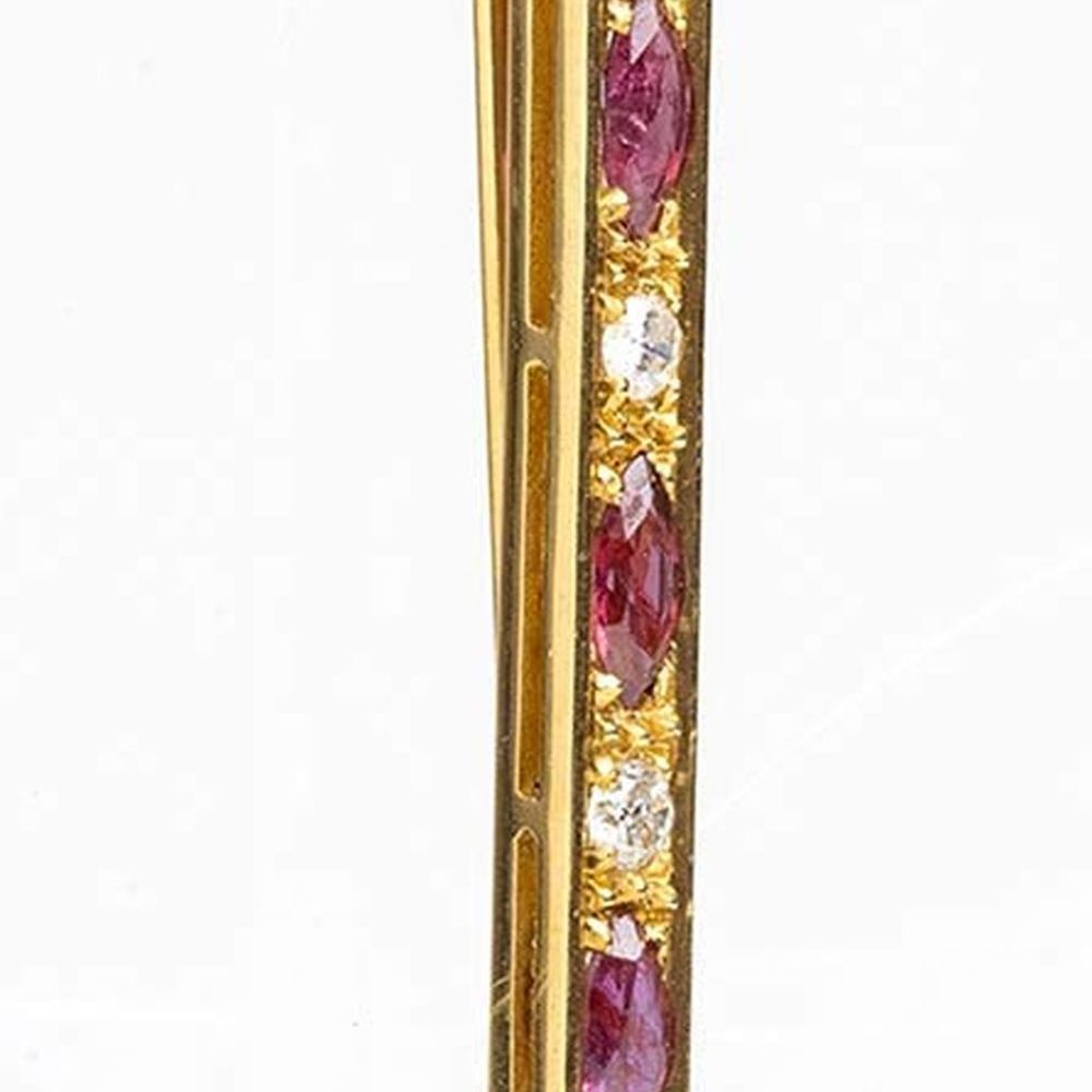 Spilla a Barretta in Oro con Diamanti e Rubini