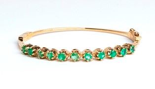 Bracciale a Cerchio Rigido in Oro con Smeraldi ...