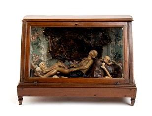 AMBITO DI GAETANO GIULIO ZUMBO (Siracusa, 1656 &#8211; Parigi, 1701) : Scheletro e teschi...  - Asta Gioielli, argenti, orologi, avori e cabinet de curiosités - Bertolami Fine Art - Casa d'Aste