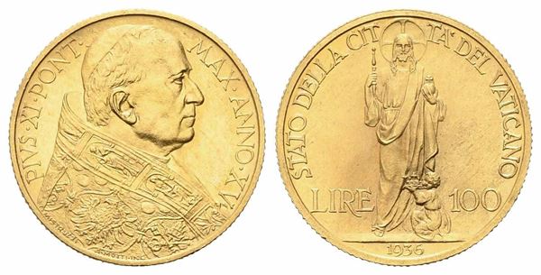 CITTA' DEL VATICANO. Pio XI (1929-1938). 100 lire 1936. Au (5,20 g). Gig. 8. FD...