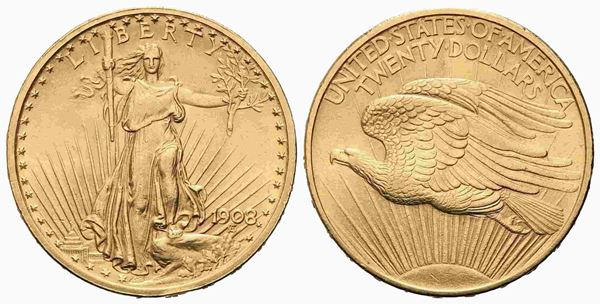 USA. 20 dollari 1908. Philadelphia. Au (33,43 g). SPL+...