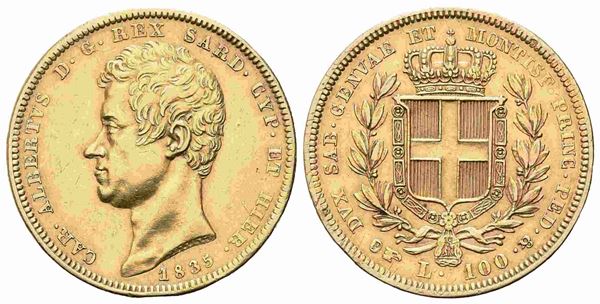 REGNO DI SARDEGNA. Carlo Alberto (1831-1849). 100 lire 1835 Torino. Au (32,21 g...