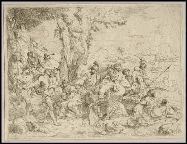 Giovanni Benedetto Castiglione (1609-1664) : Rachel che nasconde gli idoli di Labano...  - Auction Stampe antiche, moderne e carte geografiche - Bertolami Fine Art - Casa d'Aste