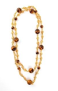 Lunga Collana a Maglie in Oro e Sfere di Quarzo Occhio di Tigre ...