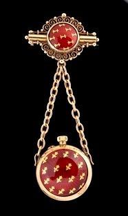 Spilla orologio oro e smalti firmata TIFFANY & Co....