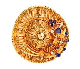 Spilla cappellino in oro con zaffiri e diamanti - firmata TIFFANY & Co ...