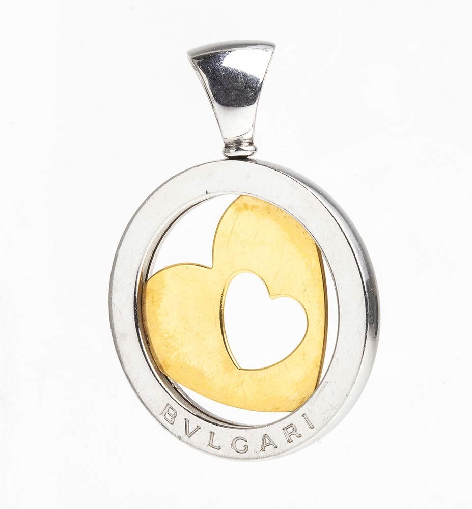 Pendente Tondo-cuore in Oro e Acciaio - Firmato Bulgari ...