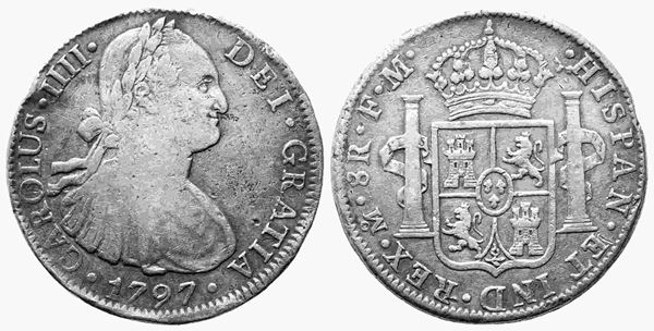 MESSICO. Carlo IV di Borbone (1788-1808). 8 reales 1792. Ag. BB, colpetto al bo...  - Asta Monete e medaglie moderne Italiane ed Estere - Bertolami Fine Art - Casa d'Aste