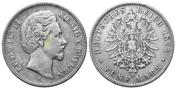 GERMANIA. Baviera. Ludovido II - Ludwig II (1864-1886). 5 marchi. Ag. BB...