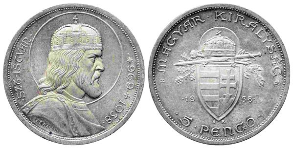 UNGHERIA. 5 pengo 1938. Commemorativa per i 900 anni dalla morte di Stefano I. ...  - Asta Monete e medaglie moderne Italiane ed Estere - Bertolami Fine Art - Casa d'Aste