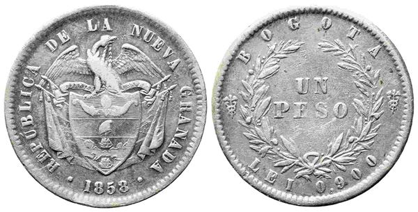 COLOMBIA. 1 peso 1858. Ag. qBB...