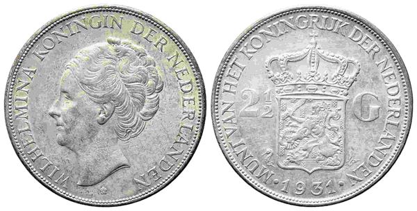 PAESI BASSI. Guglielmina I (1890-1948). 2,5 gulden. Ag. SPL...