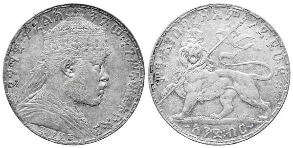 ETIOPIA. Menelik II (1889-1913). Birr 1895. Ag. KM#19. BB...