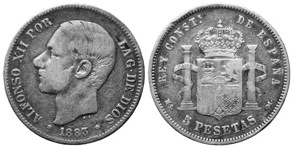 SPAGNA. Alfonso XII (1874-1885). 5 pesetas 1883. Ag. qBB...  - Asta Monete e medaglie moderne Italiane ed Estere - Bertolami Fine Art - Casa d'Aste