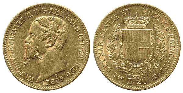 REGNO DI SARDEGNA. Vittorio Emanuele II (1849-1861). 20 lire 1859. Torino. Au (...  - Auction Monete e medaglie moderne Italiane ed Estere - Bertolami Fine Art - Casa d'Aste