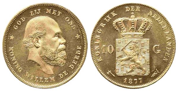 PAESI BASSI. Willelm 10 Gulden 1877. Au (6,72 g). qFDC...  - Asta Monete e medaglie moderne Italiane ed Estere - Bertolami Fine Art - Casa d'Aste