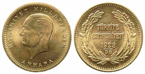 TURCHIA. 100 Kurush 1923. Au (7,18 g). qFDC...