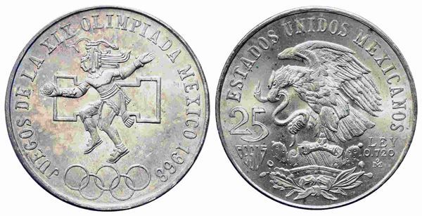 MESSICO. 25 Pesos 1968 Commemorativa Olimpiadi. Ag 720 (22,5 g). SPL+...