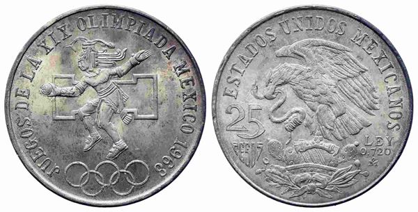 MESSICO. 25 Pesos 1968 Commemorativa Olimpiadi. Ag 720 (22,5 g). SPL+...  - Asta Monete e medaglie moderne Italiane ed Estere - Bertolami Fine Art - Casa d'Aste