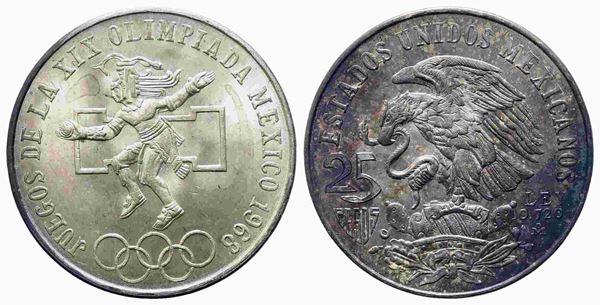 MESSICO. 25 Pesos 1968 Commemorativa Olimpiadi. Ag 720 (22,5 g). SPL+...  - Auction Monete e medaglie moderne Italiane ed Estere - Bertolami Fine Art - Casa d'Aste