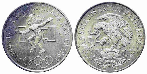 MESSICO. 25 Pesos 1968 Commemorativa Olimpiadi. Ag 720 (22,5 g). SPL+...  - Auction Monete e medaglie moderne Italiane ed Estere - Bertolami Fine Art - Casa d'Aste