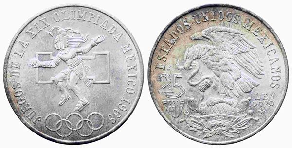 MESSICO. 25 Pesos 1968 Commemorativa Olimpiadi. Ag 720 (22,5 g). SPL+...  - Auction Monete e medaglie moderne Italiane ed Estere - Bertolami Fine Art - Casa d'Aste