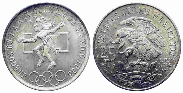 MESSICO. 25 Pesos 1968 Commemorativa Olimpiadi. Ag 720 (22,5 g). SPL+...