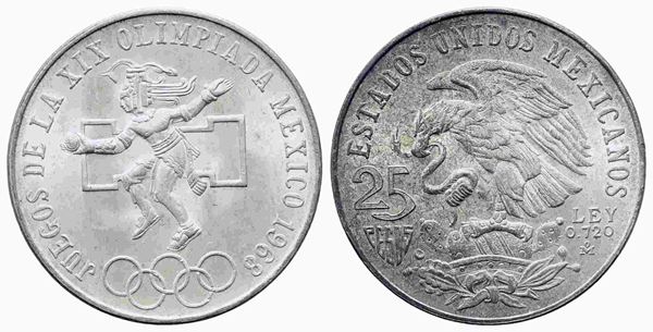 MESSICO. 25 Pesos 1968 Commemorativa Olimpiadi. Ag 720 (22,5 g). SPL+...  - Auction Monete e medaglie moderne Italiane ed Estere - Bertolami Fine Art - Casa d'Aste