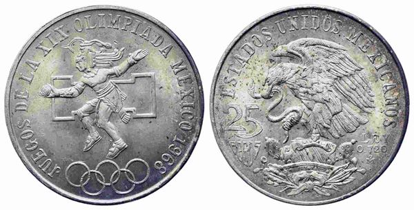 MESSICO. 25 Pesos 1968 Commemorativa Olimpiadi. Ag 720 (22,5 g). SPL+...  - Auction Monete e medaglie moderne Italiane ed Estere - Bertolami Fine Art - Casa d'Aste