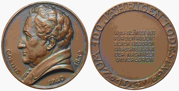 GERMANIA. Medaglia per il centenario della morte di Goethe (1832-1932). Ae (55 ...  - Auction Monete e medaglie moderne Italiane ed Estere - Bertolami Fine Art - Casa d'Aste