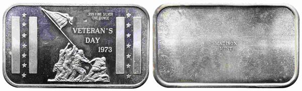 VARIE. Lingotto Veteran's Day 1973 1 oz Ag 999....