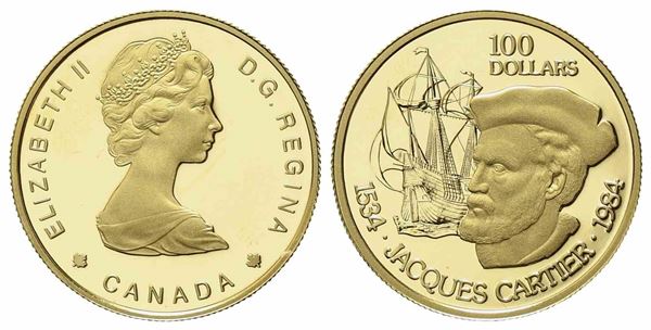 CANADA. 100 dollari 1984. Jacques Cartier 1534-1984. Au titolo 917 (16,97 g). 1...