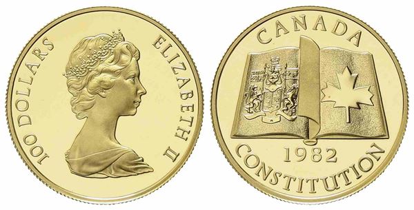 CANADA. 100 dollari 1982. Rimpatrio della costituzione canadese. Au titolo 917 ...