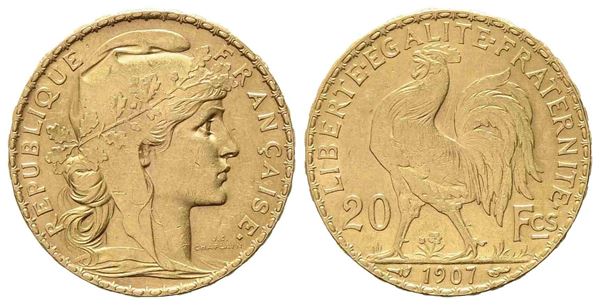 FRANCIA. Terza Repubblica (1870-1940). 20 franchi 1907. Au (6,45 g). SPL...