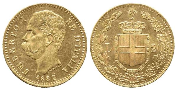 REGNO D'ITALIA. Umberto I (1878-1900). 20 lire 1882. Au (6,45 g). SPL/qFDC...  - Auction Monete e medaglie moderne Italiane ed Estere - Bertolami Fine Art - Casa d'Aste