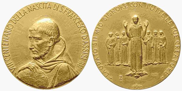 ITALIA. Medaglia coniata nel 1981 per l'VIII centenario della nascita di san Fr...