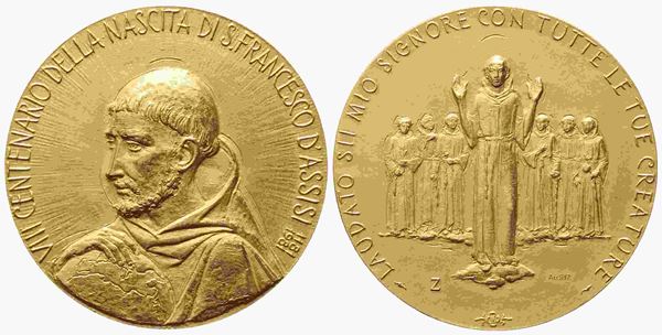 ITALIA. Medaglia coniata nel 1981 per l'VIII centenario della nascita di san Fr...