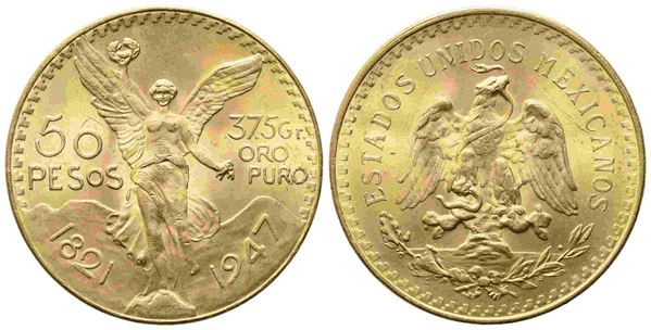 MESSICO. 50 pesos 1947. Au titolo 900 (41,66 g, di cui 37,50 g di oro puro). qF...  - Asta Monete e medaglie moderne Italiane ed Estere - Bertolami Fine Art - Casa d'Aste