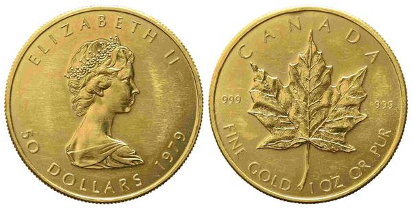 CANADA. 50 dollari 1979. Gold maple leaf - foglia d'acero. Au titolo 917 (31,10...