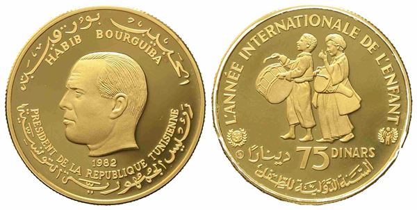 TUNISIA. 75 dinari 1982. Anno internazionale del bambino. Au titolo 900 (17,17 ...  - Auction Monete e medaglie moderne Italiane ed Estere - Bertolami Fine Art - Casa d'Aste