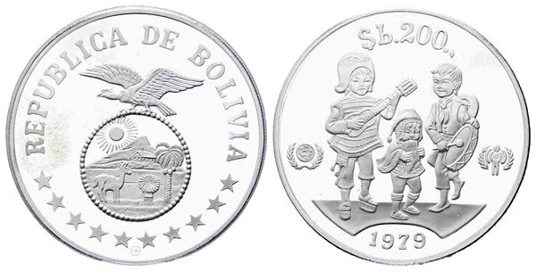 BOLIVIA. 200 Pesos Bolivianos 1979 Silver PROOF KM#198. Ag (23,39 g). PROOF...