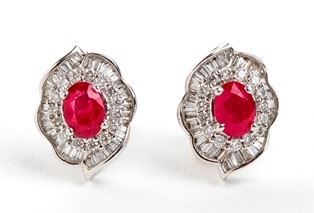 Pair of ruby diamond gold earrings ...