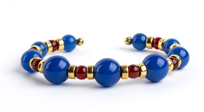 Bracciale a Cerchio Flessibile Aperto in Oro, Calcedonio e Oro Corniola