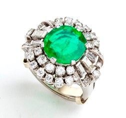 Anello in platino smeraldo e diamanti - anni '30 ...