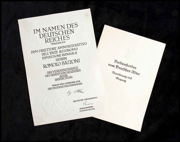 Diploma dell’Ordine dell’Acquila Tedesca, I classe...